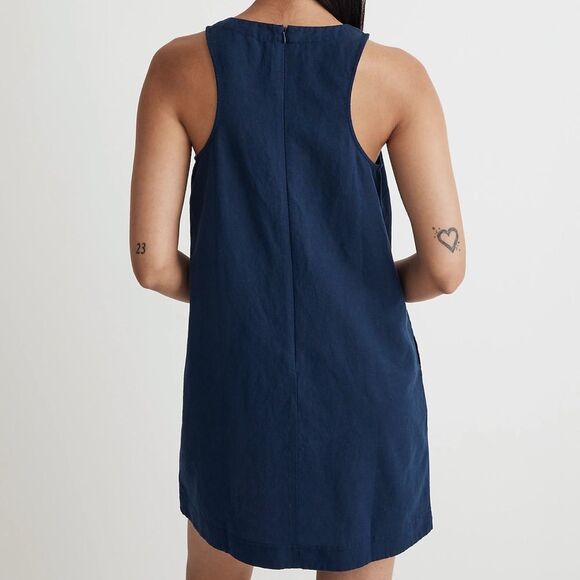 Madewell NWT Linen Blend Cutaway Tank Mini Dress Size 1X in Classic Indigo - Picture 4 of 7